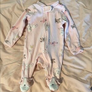 Adorable Pink Dog Print Newborn Footie
